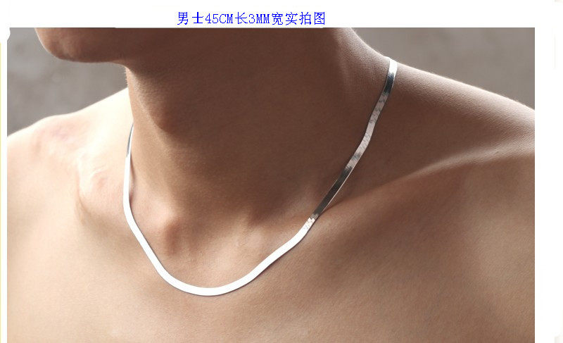 925银宽项链男女短款锁骨扁蛇骨刀片链纯银饰品日韩时尚生日礼物