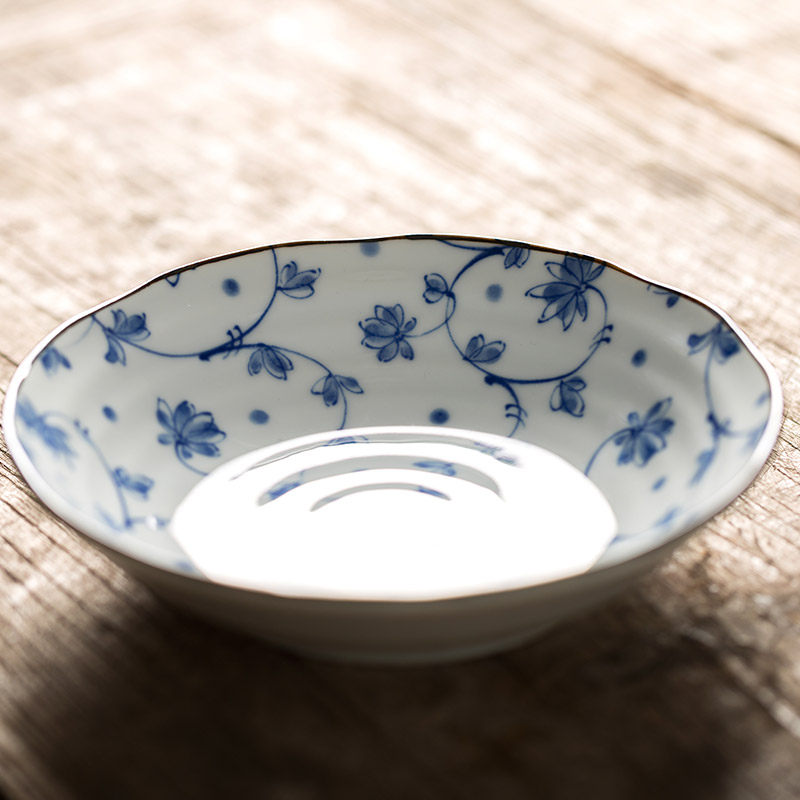 日本进口唐草釉下彩陶陶瓷碗盘日式大深盘子碗