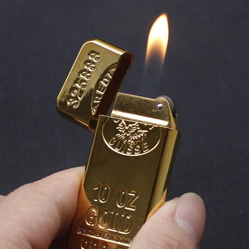 打火机送礼个性金条装逼砂轮超薄金属黄金朋友充气打火机