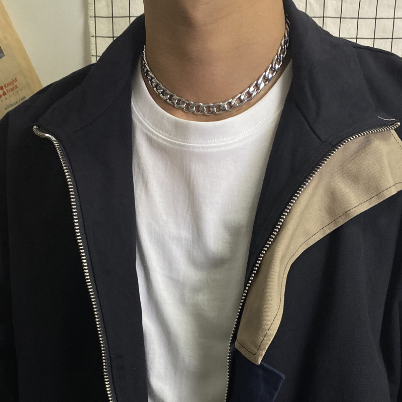 不锈钢嘻哈古巴链项链男欧美潮流个性说唱街头hiphop单链子短款女