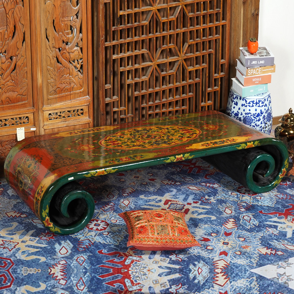 藏式实木手绘茶几中式古典彩绘明清古典家具仿古茶几