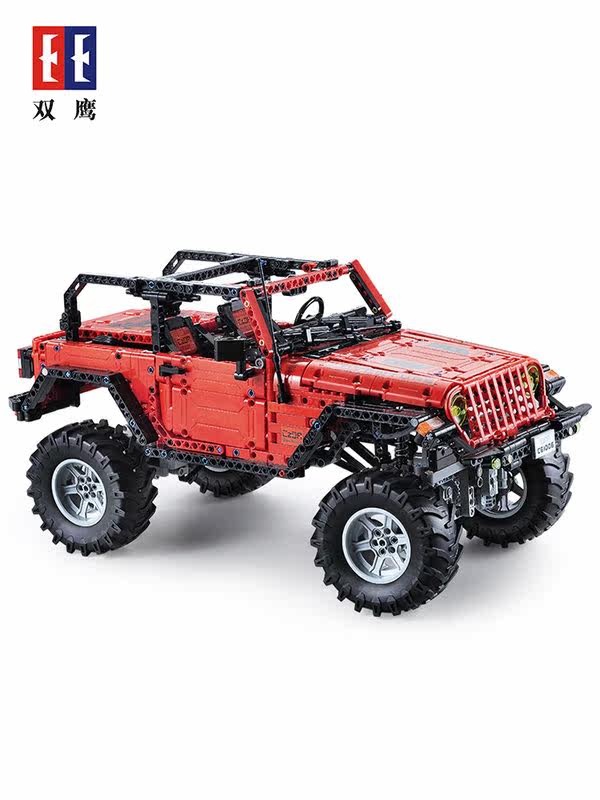 双鹰咔搭c61006冒险者益智拼装电动遥控吉普越野车塑料积木