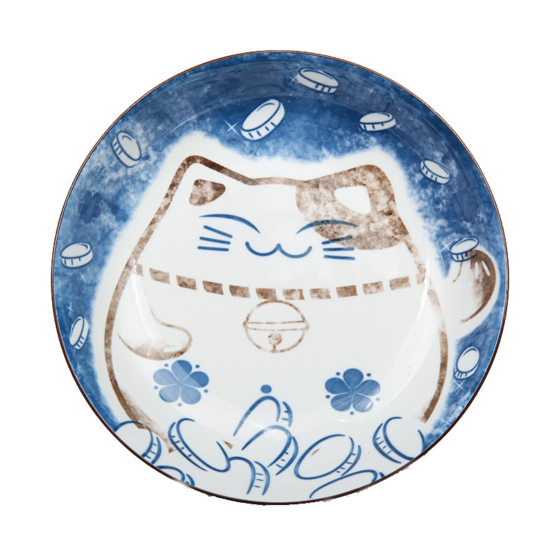 雅诚德个性日式招财猫卡通陶瓷盘子