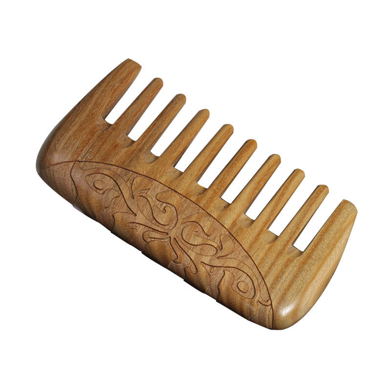 古风绿檀大尺木质梳子静电檀木木梳宽齿卷发梳子