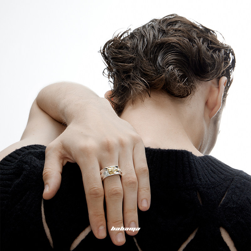 babama甲壳虫戒指原创小众设计冷淡指环男士个性戒指