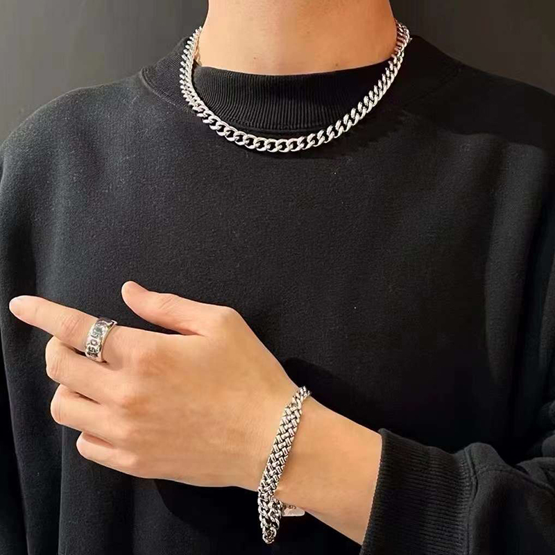 kingbaby21新款编织花纹手链欧美潮流银饰时尚摇滚手链