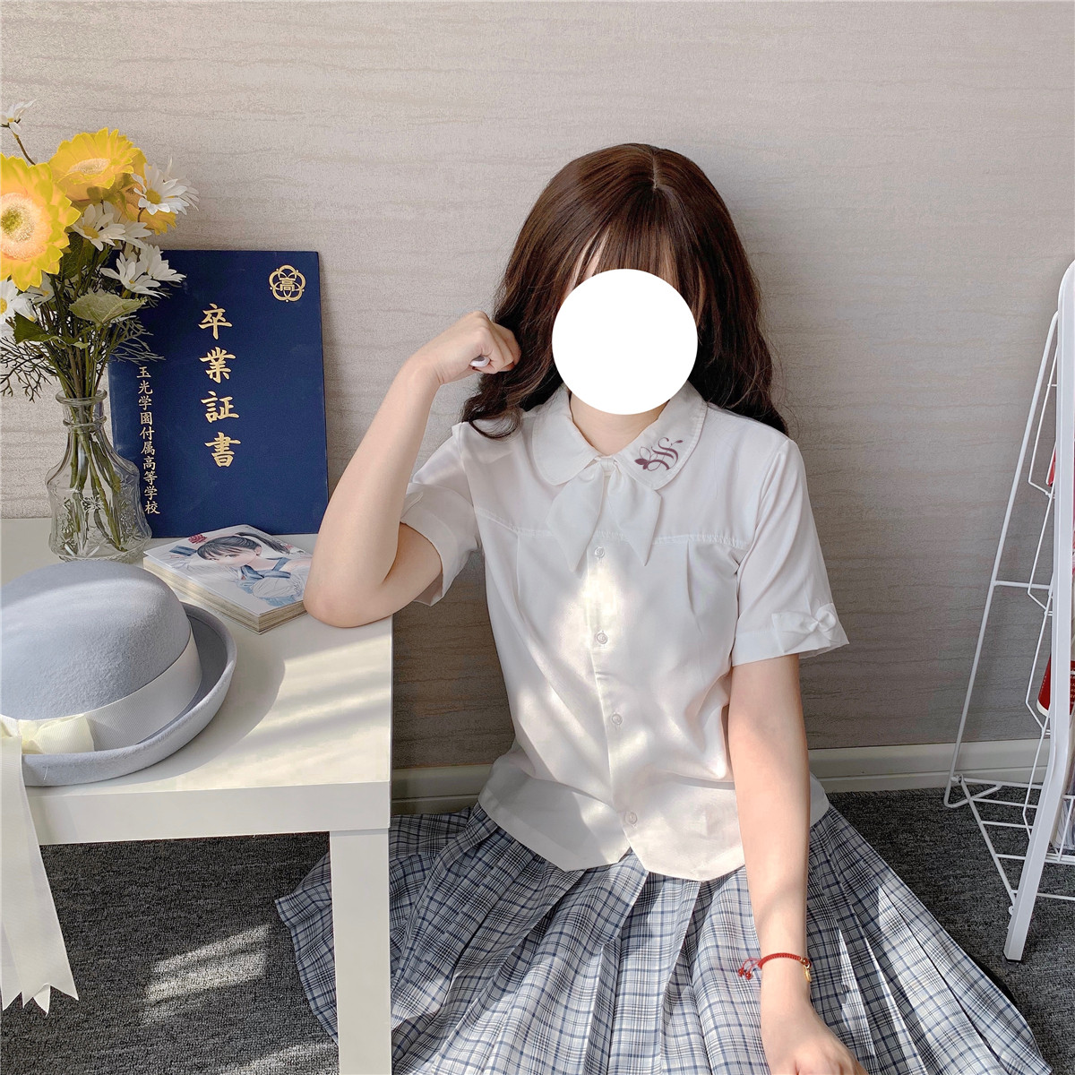 春野制服原创jk衬衫短袖兔耳衬衣上衣女夏衬衫