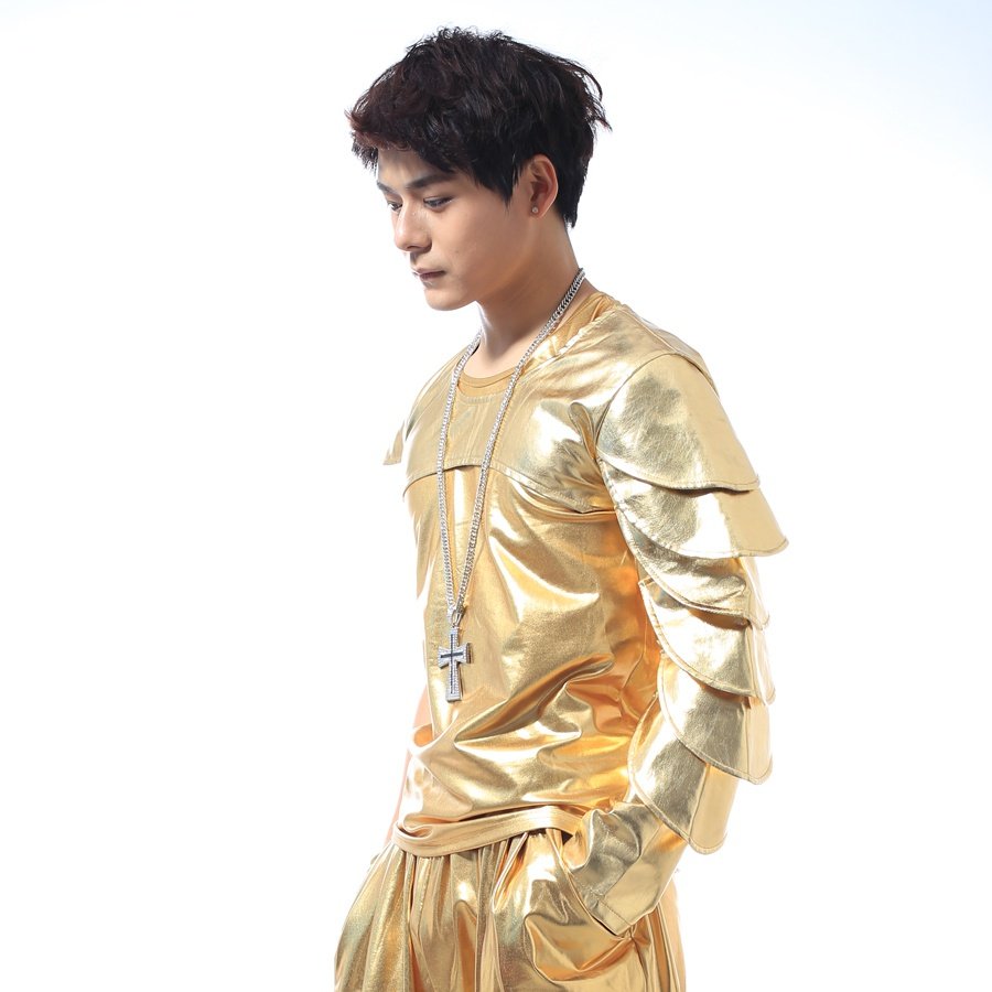 夜店舞台明星男j歌手皮衣ds演d出服装斜肩皮上衣潮流个性dj摇滚服