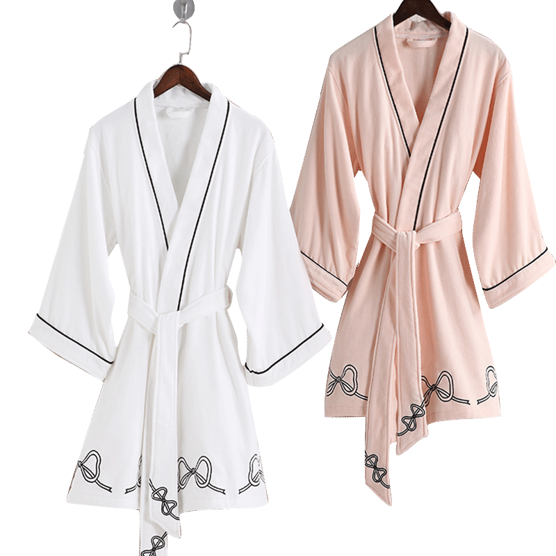毛巾浴袍女士短款可爱吸水速干白色睡袍浴衣浴裙