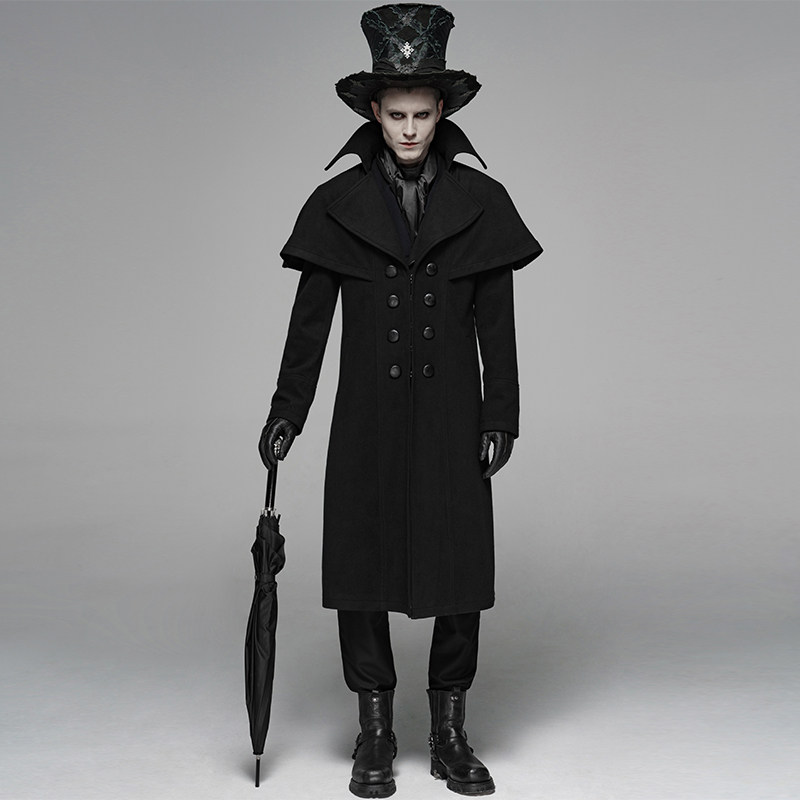 魔叹punkrave复古哥特gothic神秘侦探呢料男风衣风衣