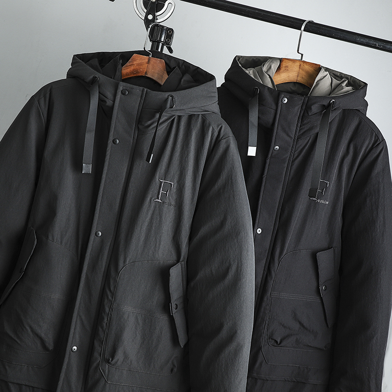 捡漏高品质！外贸男装剪标尾货秋冬季中长款连帽防风防水棉服外套