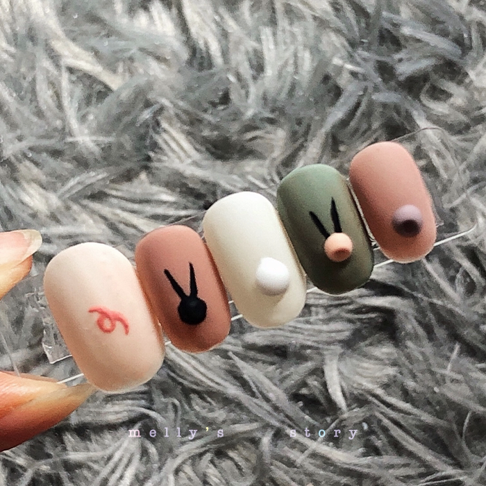 动物森林 日系手绘立体美甲定制成品光疗甲防水反复使用指甲贴片