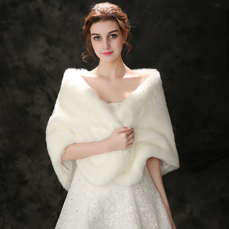 新娘子结婚毛披肩手臂外搭晚礼服一字婚纱披肩白色大码斗篷式冬天