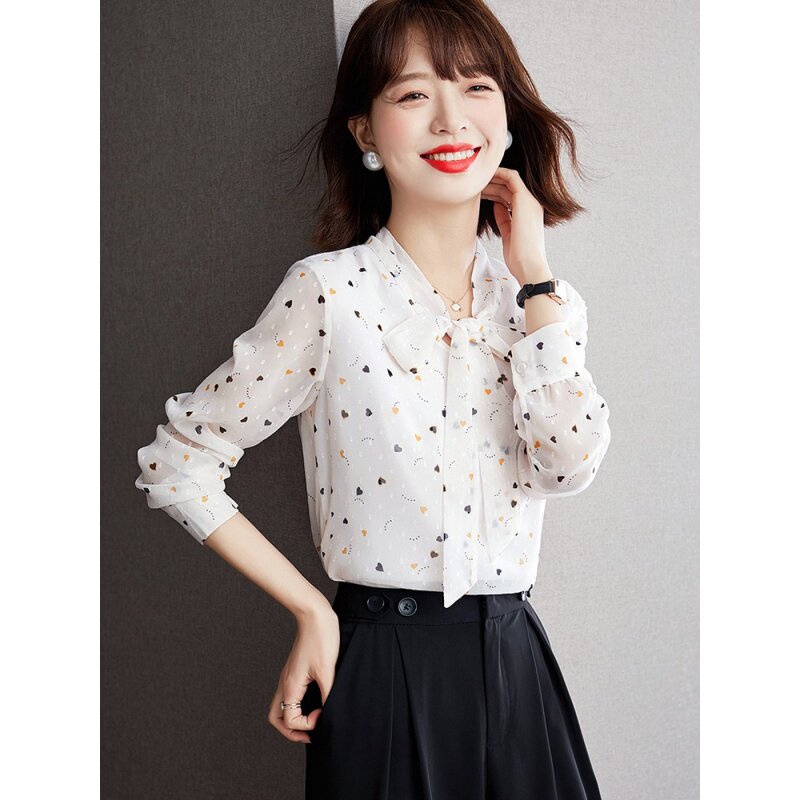 早秋装2022年新款碎花长袖雪纺衬衫女士高档别致上衣漂亮小衫洋气