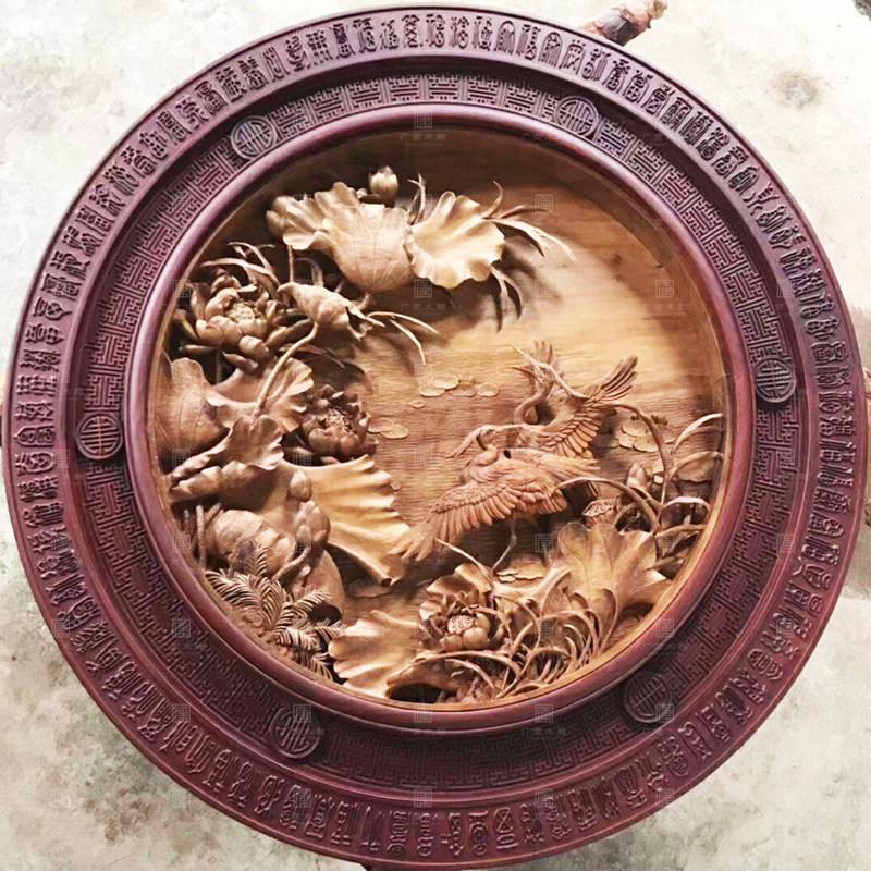 东阳木雕夏荷手工雕刻荷塘白鹭荷花荷叶花鸟木雕