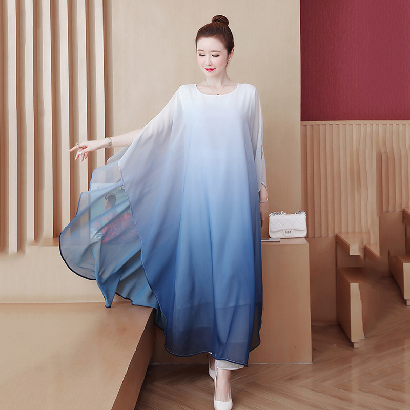 渐变变色连衣裙2021夏季新款禅舞服装仙女飘逸连衣裙