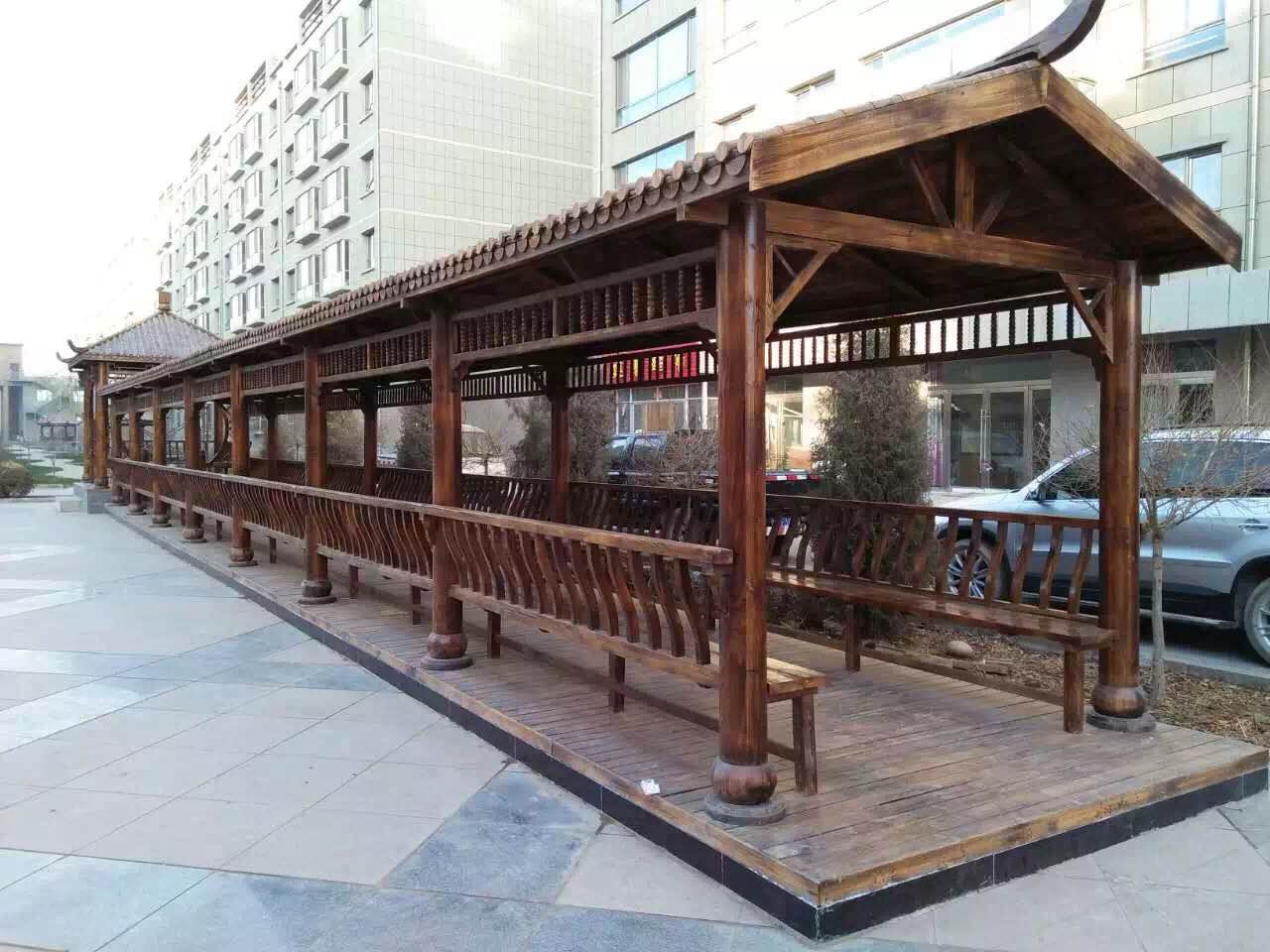 凉亭厂家直销碳化木防腐木庭院木屋户外实木亭子六角仿古亭长廊架