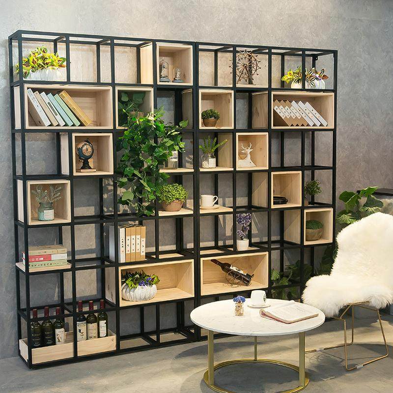 铁艺客厅隔断架简约工业风落地屏风北欧货架置物花架书柜玄关实木