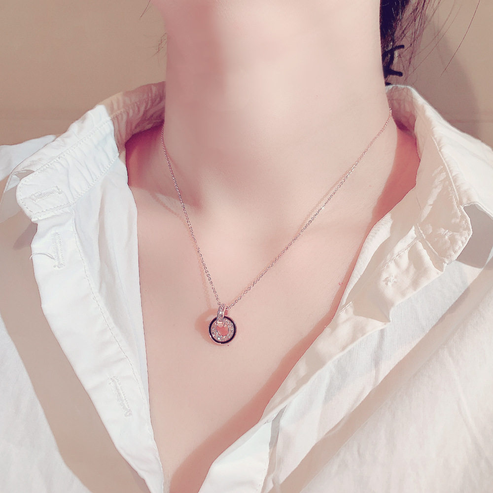 小众设计圆圈项链女精致简约镶水钻ins锁骨链 百搭脖子饰品颈链