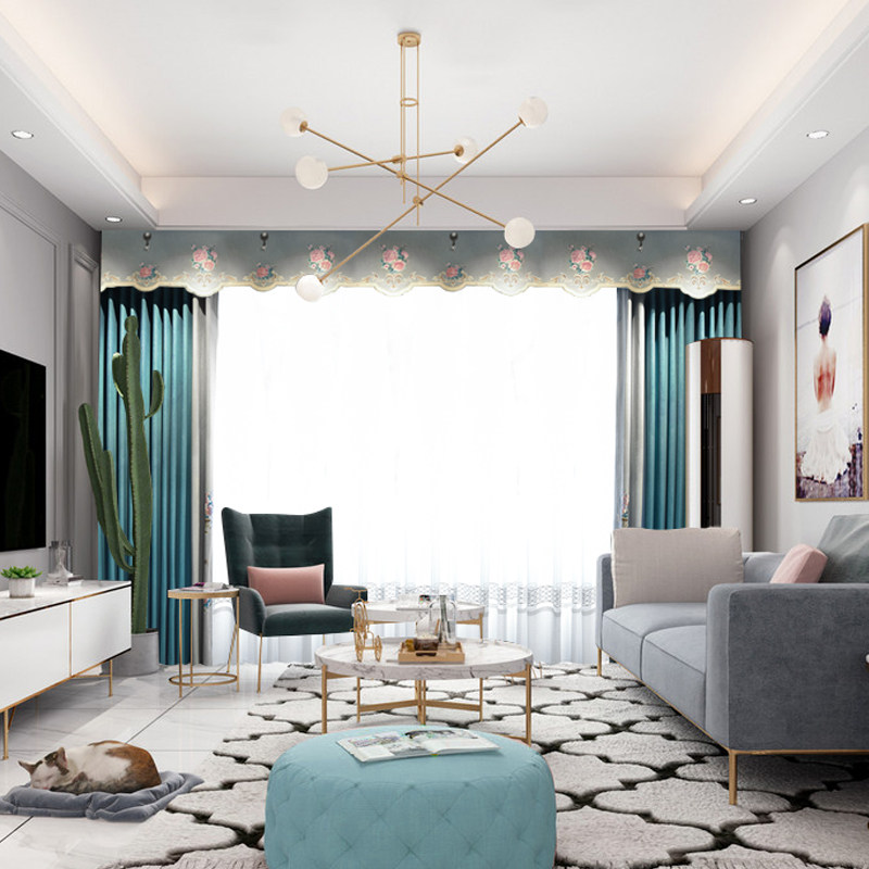 窗帘2021年新款无缝拼接高档大气雪尼尔轻奢客厅定制窗帘