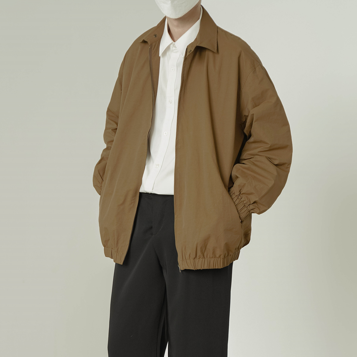 MG22春季韩版纯色复古短款翻领夹克外套长袖简约休闲帅气宽松上衣