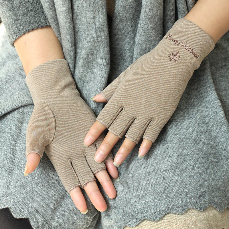 秋冬季新女士半指露指保暖半截骑行学生开车驾驶薄绒防寒透气手套