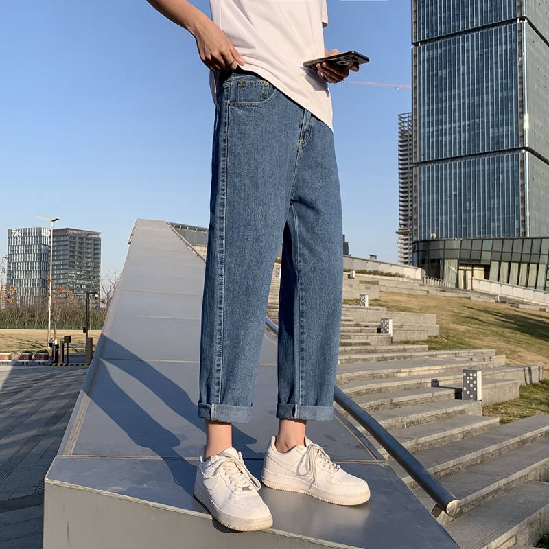 牛仔裤男宽松直筒春季阔腿九分裤韩版潮流休闲裤子百搭潮牌老爹裤