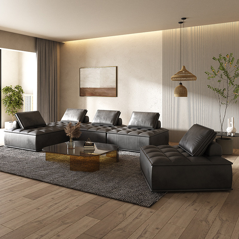 现代简约风皮埃蒙特方块沙发组合创意设计师客厅真皮沙发意式极简