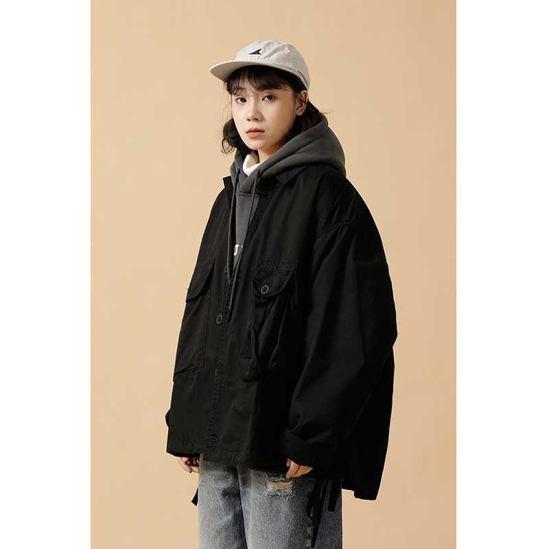 zakka 日系潮牌廓形立体多口袋工装翻领外套男女百搭宽松休闲夹克
