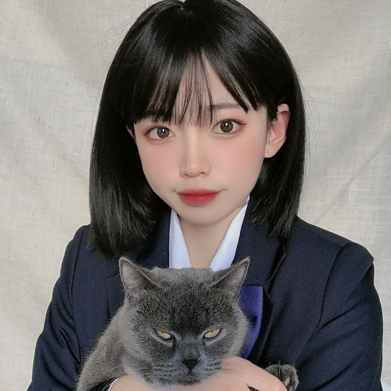 短发假发女日系减龄酷bobo学生头短直发黑色日常整顶假发