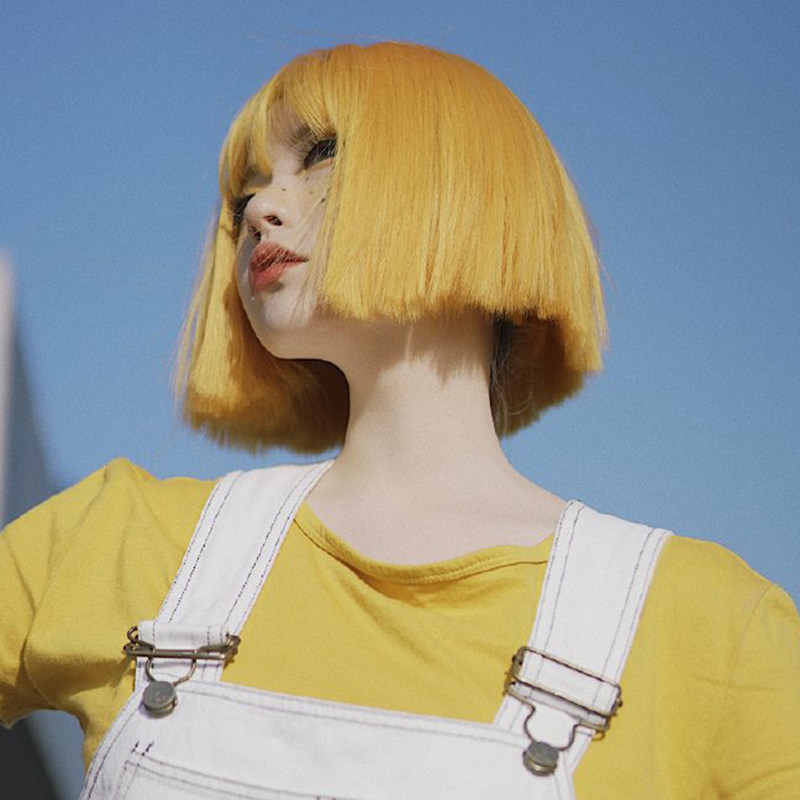 假发女短发橙色黄头发自然少女网红lolita圆脸修脸头套式蓬松bobo