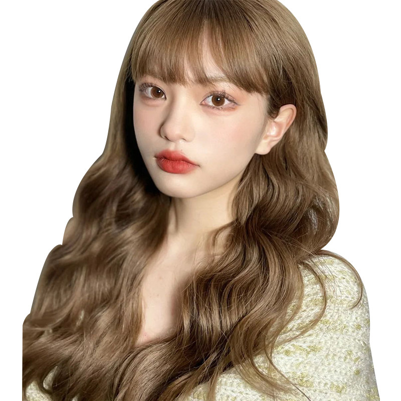 奶茶中长自然金棕冷茶蓬松长发波浪大波气质整顶假发