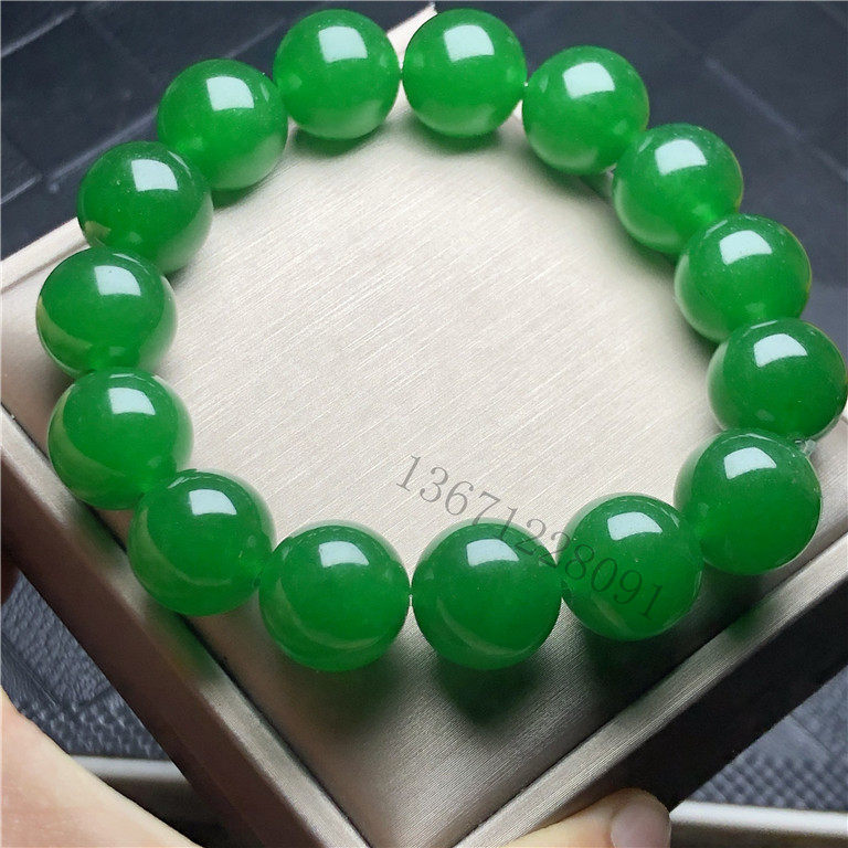 翡翠缅甸老坑冰种帝王手环阳绿男女款圆珠手串手链