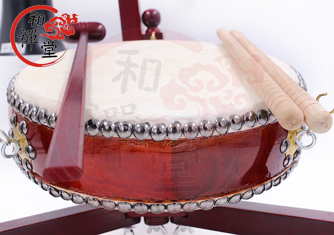 和禅堂佛具折叠红木三脚鼓架牛皮鼓铃鼓扁鼓帝钟佛教用品法器水陆