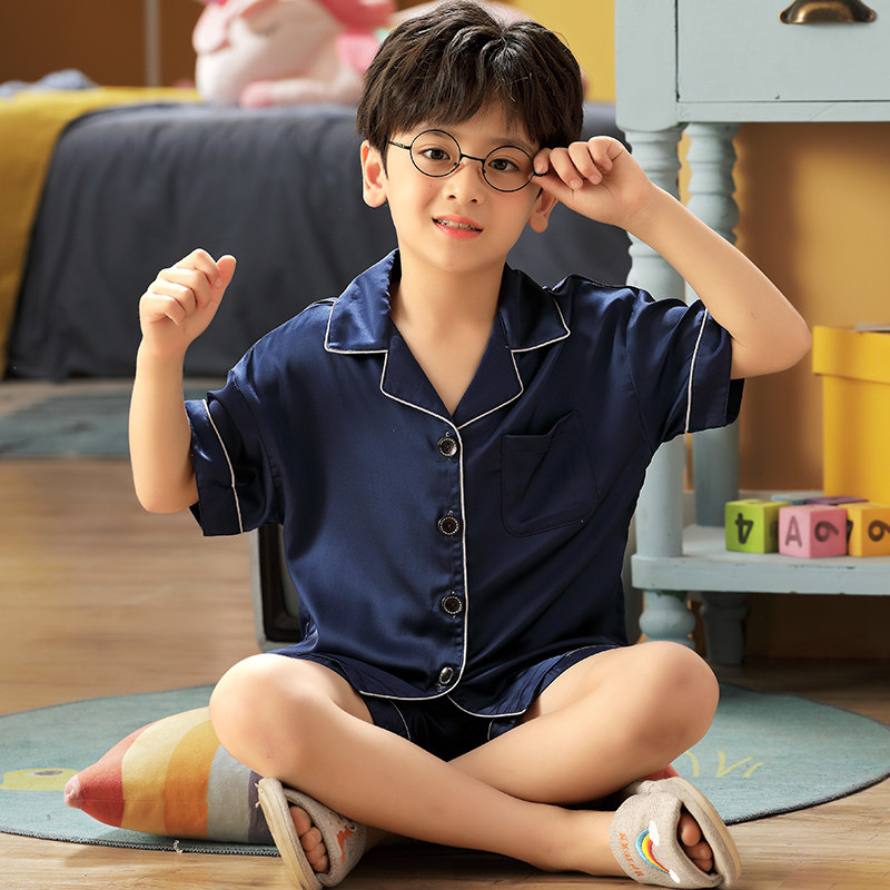 男童9岁空调儿童薄款夏季中大冰丝男孩丝绸家居服套装