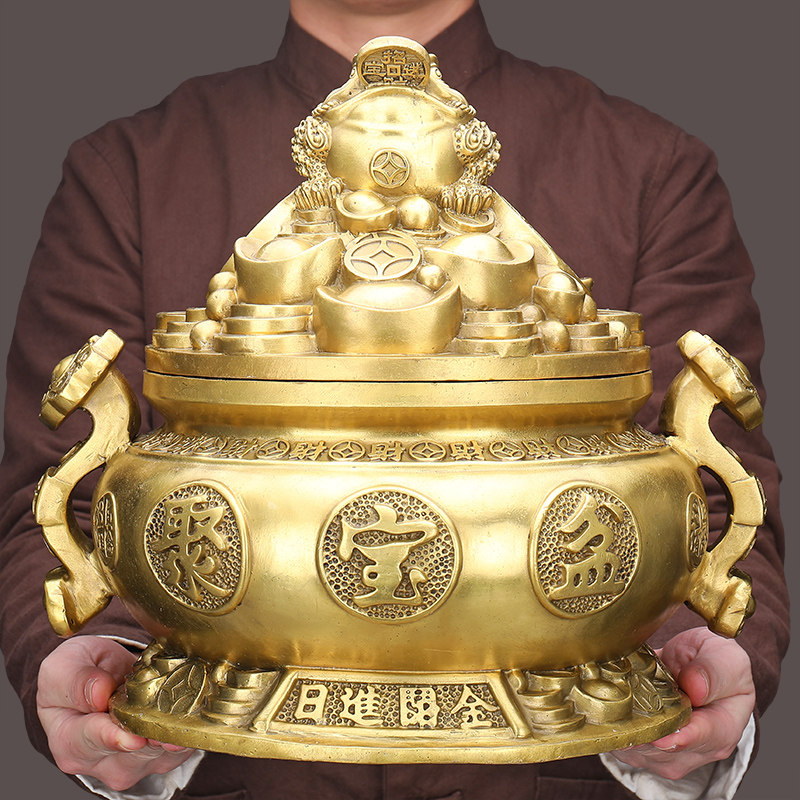 纯铜金蟾聚宝盆招财摆件聚财客厅家居财位转运摆件