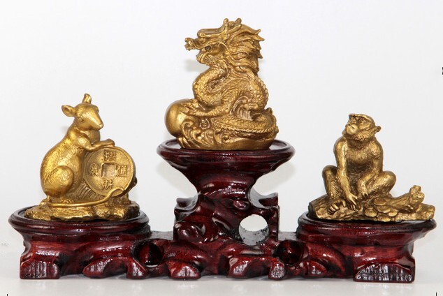 三合生肖属鼠龙猴吉祥摆设纯铜三合贵贵人合水局摆件