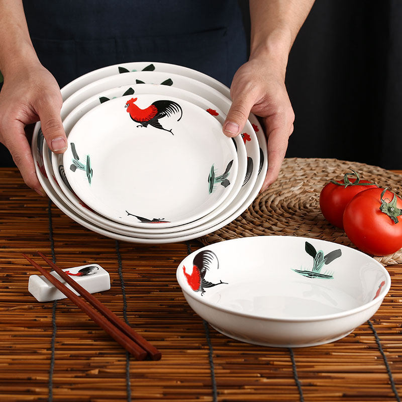 双耳公鸡鲍鱼汤盘7寸10寸陶瓷瓷盘酒店餐具碗
