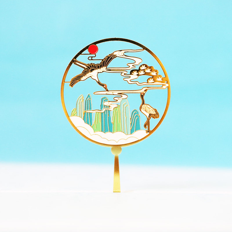 安徽黄山迎客松仙鹤金属书签文创古典中国国风书签