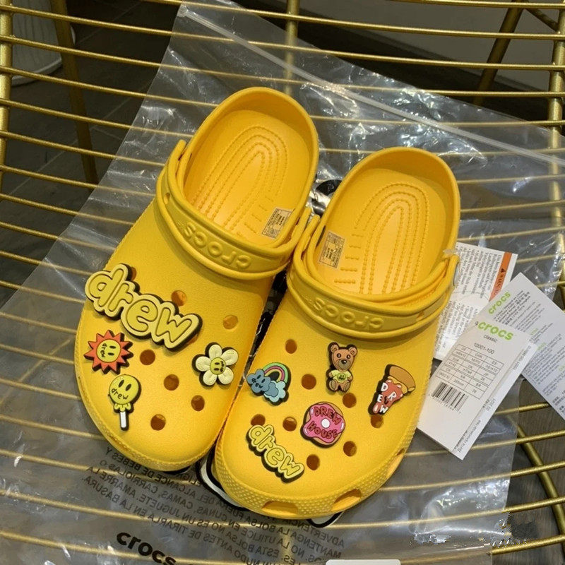 drewhousexcroc沙滩鞋联名香芋紫洞洞鞋女情侣凉拖鞋防滑