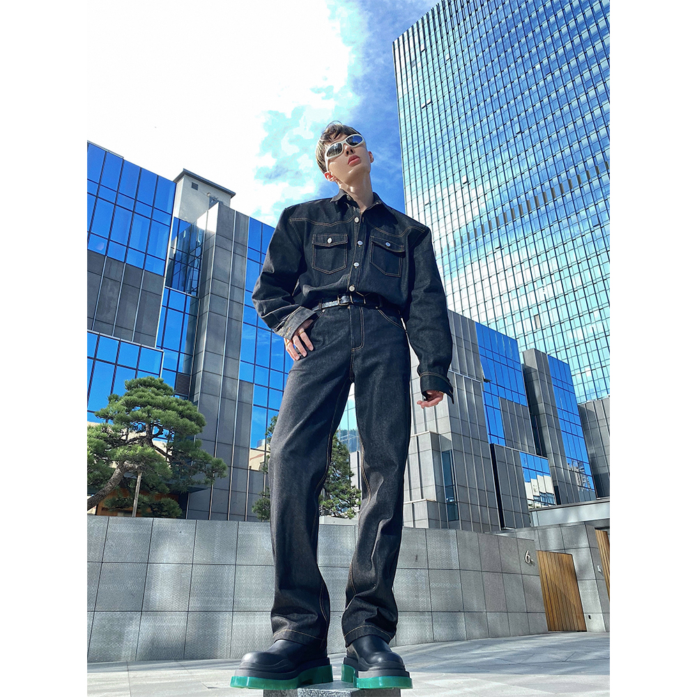 TRENDYWU 自制 新品力推款复古美式休闲笔挺情侣款两选牛仔长短裤