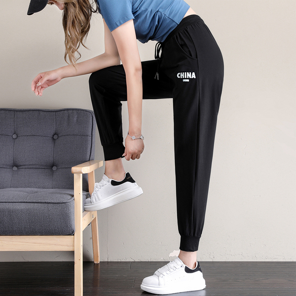 运动裤女ins宽松束脚纯棉显瘦夏季薄款九分休闲裤