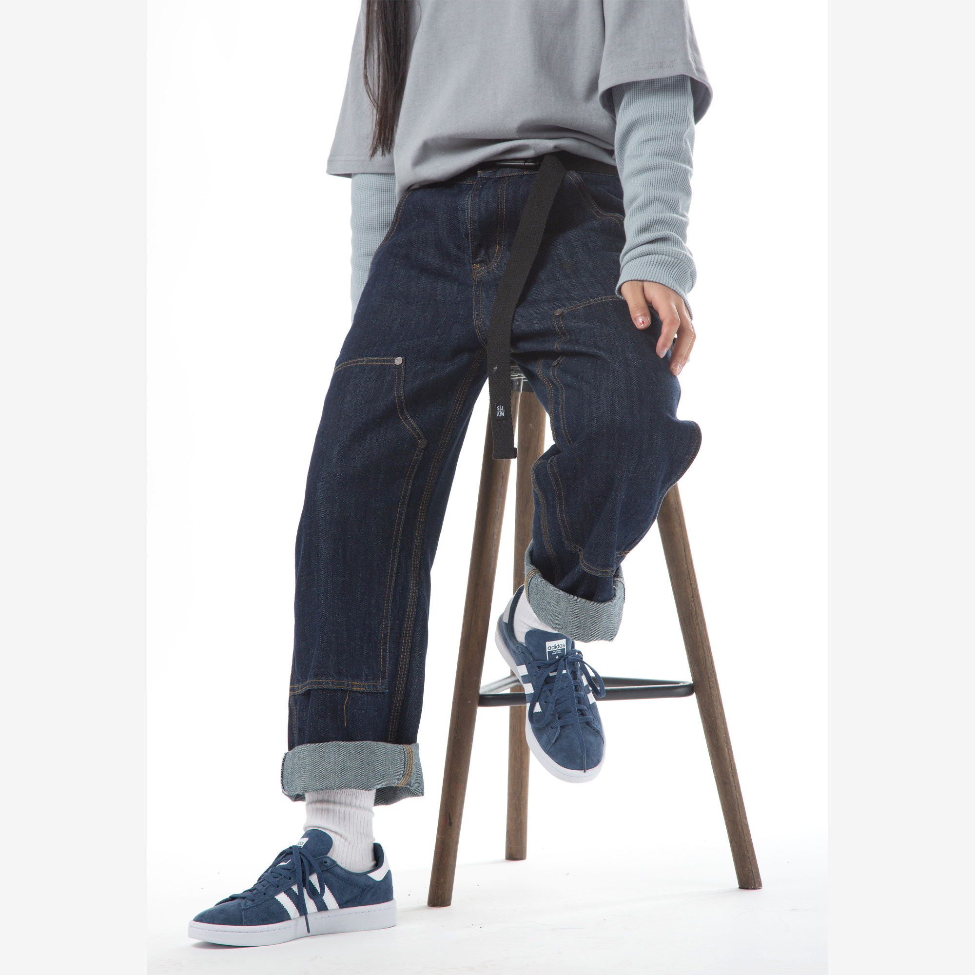 白昼19ss阿美咔叽牛仔裤男女工装余文乐vintage直筒休闲裤