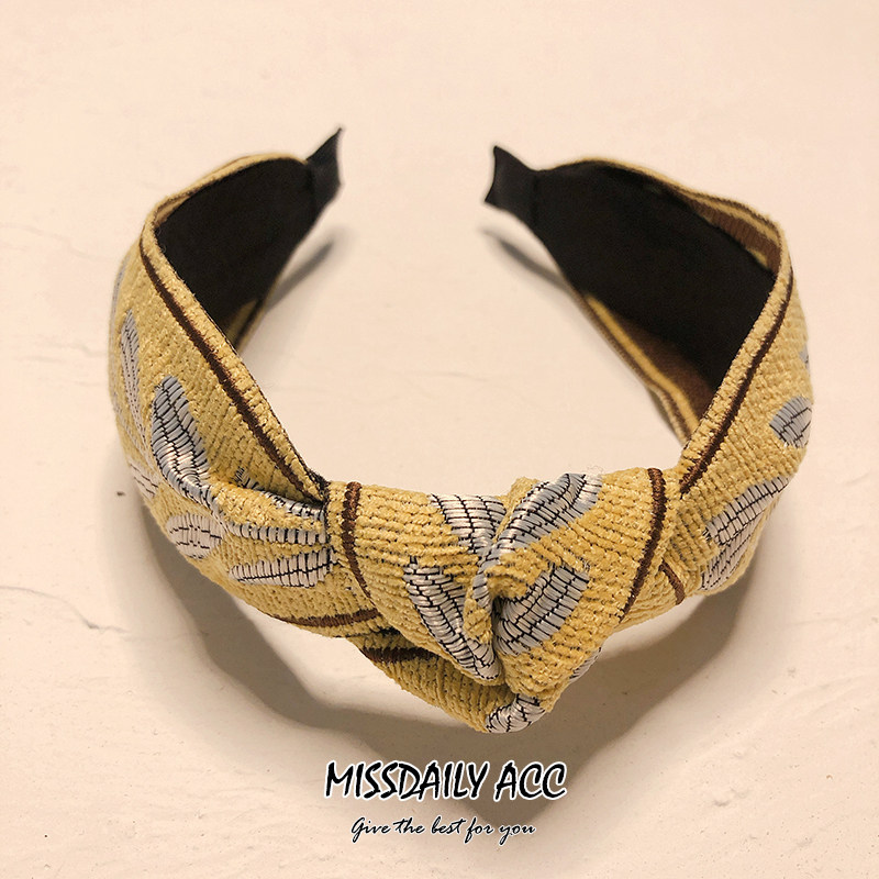 韩国东大门秋冬法式绒面刺绣树叶打结结发波西米亚发饰