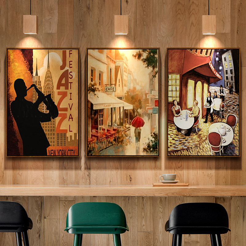 酒吧装饰画休闲清吧挂画欧美街景建筑画风风景画现代装饰画