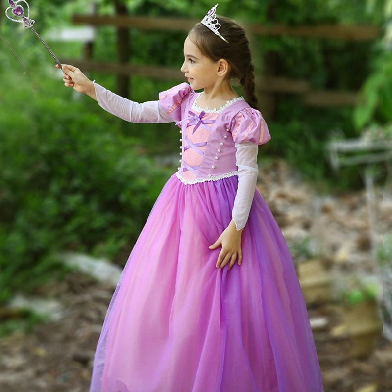 长发公主儿童礼服秋冬紫色乐佩衣服女童连衣裙连衣裙