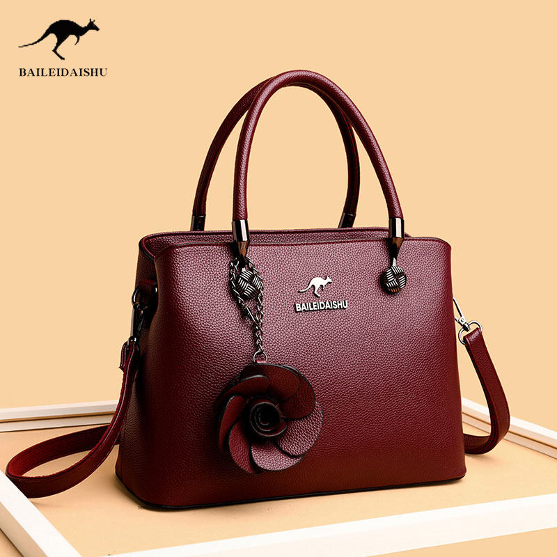 袋鼠真皮时尚手提包2020新款中年妈妈大容量软皮通用款女包