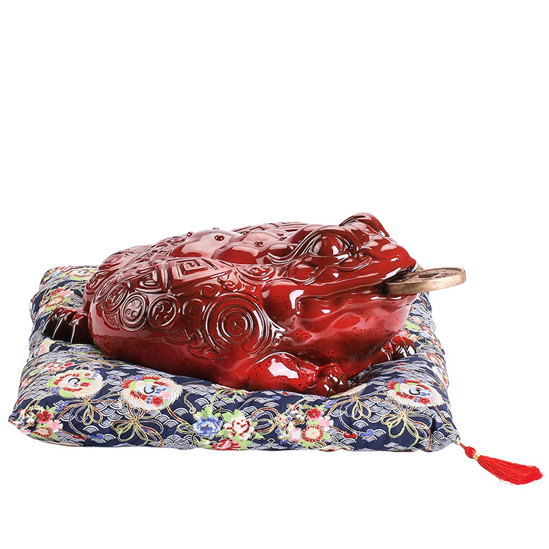 陶瓷红色金蟾招财摆件大号三足蟾蜍旺财办公室摆件