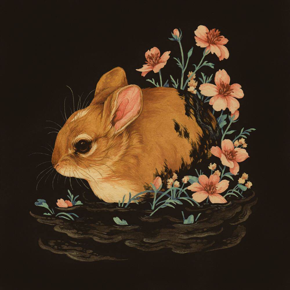 黑金风格手绘动物插画teaganwh插图水彩绘画设计平面临摹高级感ui