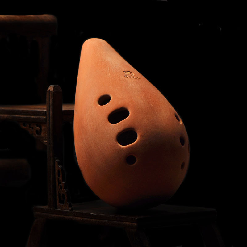 吸水空谷满口十孔熏烧原色红陶专业演奏双腔埙